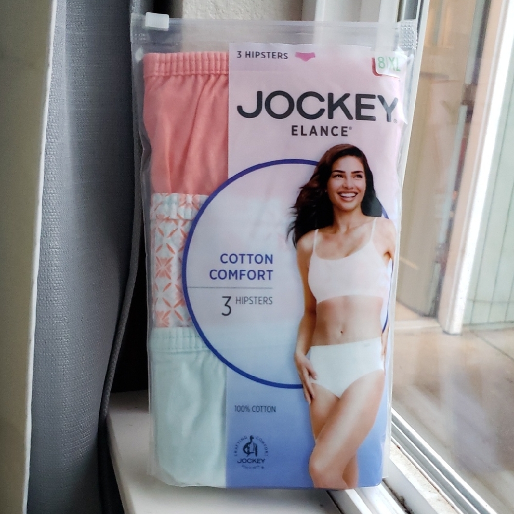 Jockey Elance Cotton Comfort XL 8 Hipsters -  Orange, Green PKG of 3
